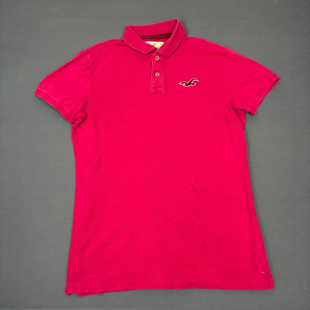 Y2K Hollister Short Sleeve Pique Polo Seagull Logo Mens Size Small Dark Pink